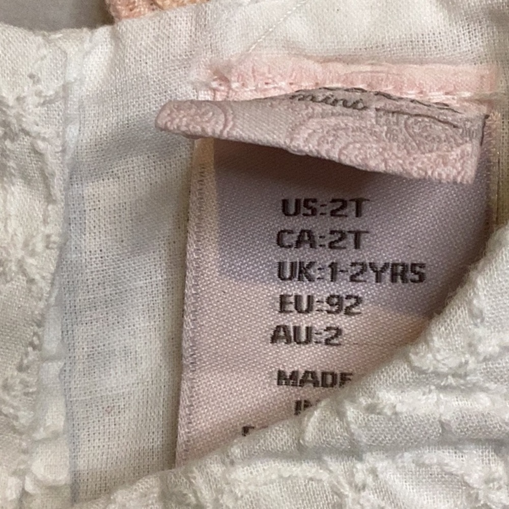 NWT CATHERINE MALANDRINO GIRLS MINI WHITE STITCH DESIGN PINK ACCENT DRESS SZ 2T - Picture 7 of 9